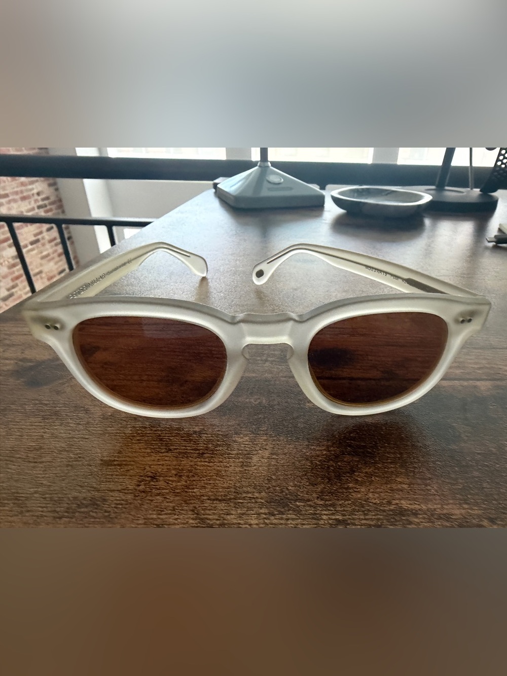 Peter Millar Unisex Round Sunglasses - Crystal Frost - Yellow/Orange Lenses - Picture 3 of 8